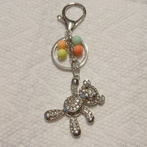 Silver Teddy Bear Keychain with Colorful Beads